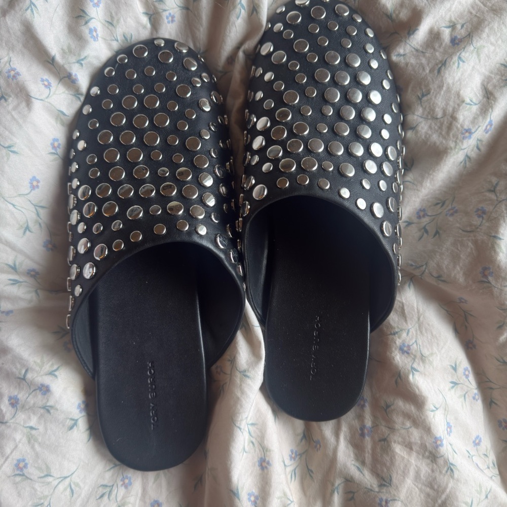 Tory Burch Black Studded Leather Slide Mules